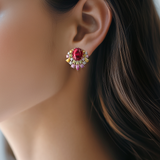 18K White, Yellow & Rose Gold Rubellite, Sapphire & Diamond Earrings