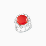 18K White Gold Coral Diamond Ring