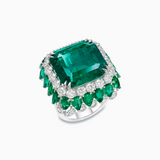 18K White Gold Emerald & Diamond Ring