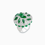 18K White Gold Green Jade & Diamond Ring